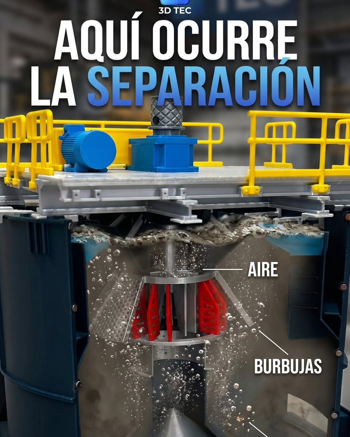 Celda de flotación 250 a escala 1:50 fabricada en impresión 3D con corte mecánico funcional